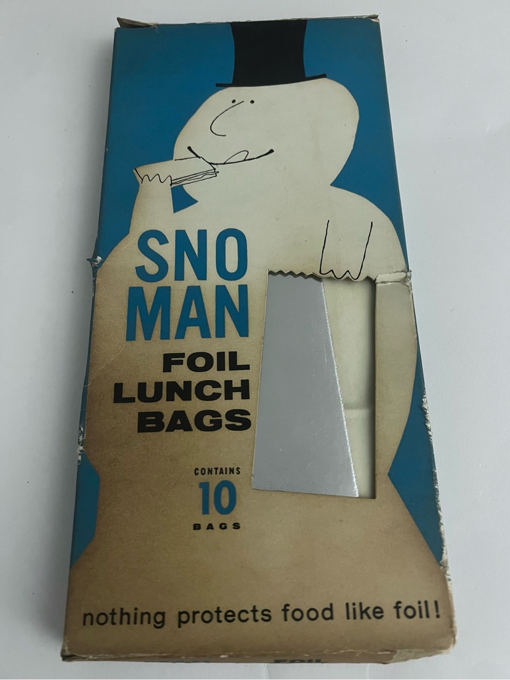 Rare Vintage Sno Man Foil Lunch Bags Display Box 9 Bags Left MCM Collectible